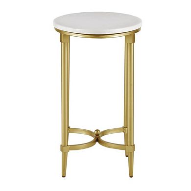 White Marble End Table with Metal Legs Small Side Table for Living Room