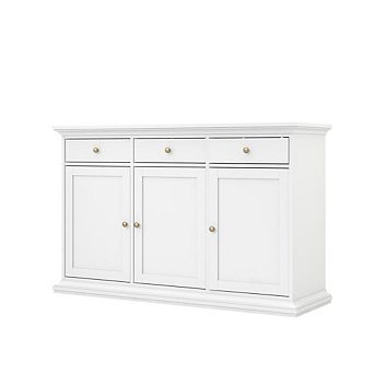 White Buffet Cabinet - Modern Living Room Cabinet with Storage and Drawers