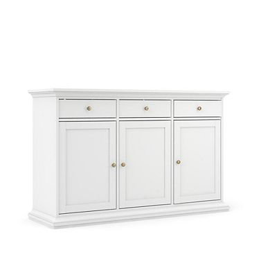 White Buffet Cabinet - Modern Living Room Cabinet with Storage and Drawers