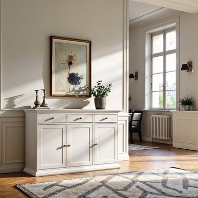 White Buffet Cabinet - Modern Living Room Cabinet with Storage and Drawers