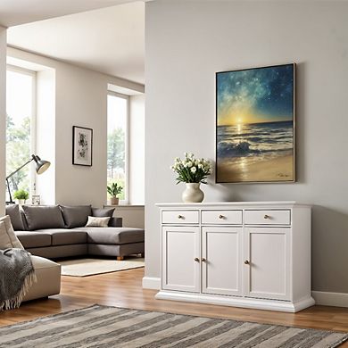 White Buffet Cabinet - Modern Living Room Cabinet with Storage and Drawers