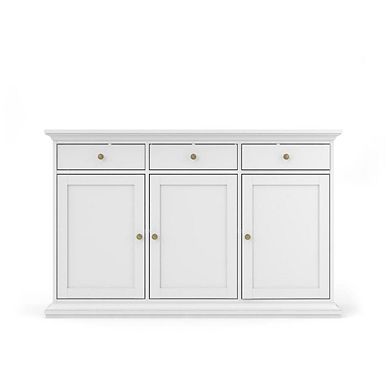 White Buffet Cabinet - Modern Living Room Cabinet with Storage and Drawers