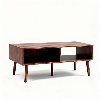 Mid-Century Sliding Door Coffee Table with Storage