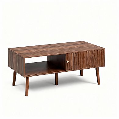 Mid-Century Sliding Door Coffee Table with Storage