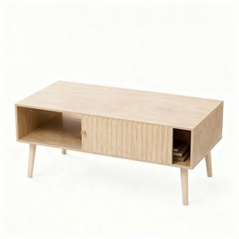 Mid-Century Sliding Door Coffee Table with Storage