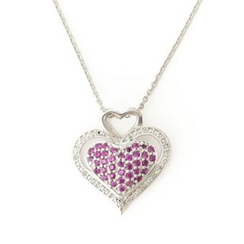 Belinda Jewelz Sterling Silver Ruby Pave Heart Pendant Necklace