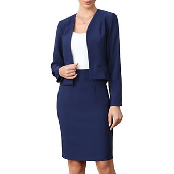 Business Skirt Suit Set for Women 2 pc Office Work Open Front Cropped Blazer Jacket Pencil Skirt