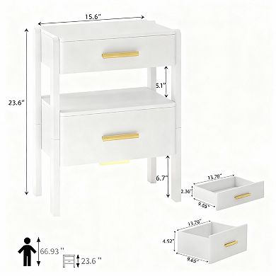 Modern side table with storage and sensor lighting, bedside table