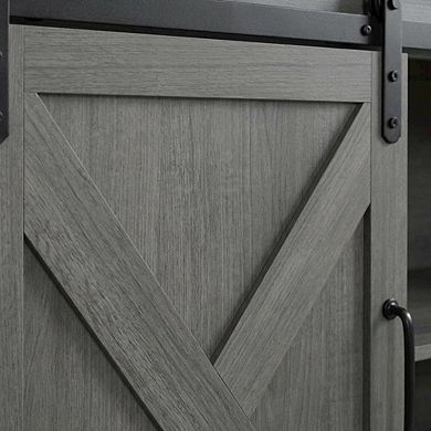 Grey farmhouse TV stand for 56-inch screens in engineered wood construction