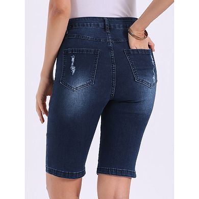 Capri Denim Pants for Women's Cuffed High Waist Ripped Distressed Jeans