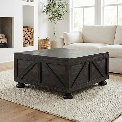 Wood Hidden Storage Coffee Table with Pine Veneer and MDF
