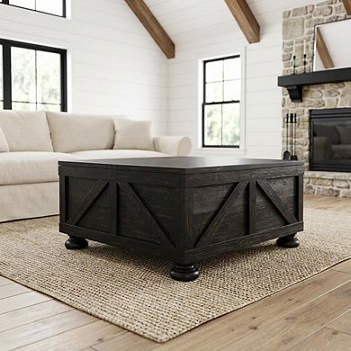 Wood Hidden Storage Coffee Table with Pine Veneer and MDF