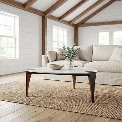 Multicolor Coffee Table with Sintered Stone Top and Steel Frame Modern Design