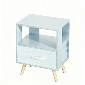 Modern side table, bedside table with drawer, two-tier storage for small spaces