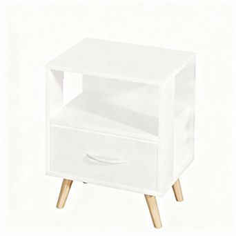 Modern side table, bedside table with drawer, two-tier storage for small spaces