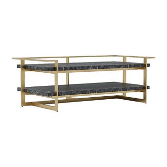 Black Metal Coffee Table with 1 Shelf Steel and MDF Construction