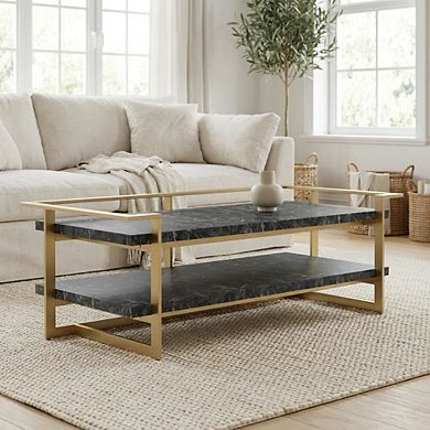 Black Metal Coffee Table with 1 Shelf Steel and MDF Construction