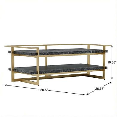 Black Metal Coffee Table with 1 Shelf Steel and MDF Construction