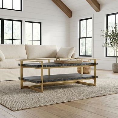 Black Metal Coffee Table with 1 Shelf Steel and MDF Construction