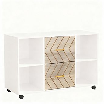 Two-drawer mobile file cabinet with storage, printer stand, suitable for home office