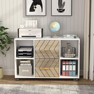 Two-drawer mobile file cabinet with storage, printer stand, suitable for home office