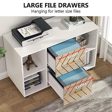 Two-drawer mobile file cabinet with storage, printer stand, suitable for home office