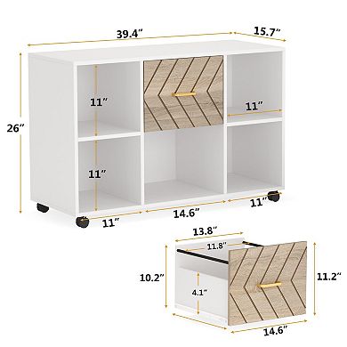 Two-drawer mobile file cabinet with storage, printer stand, suitable for home office