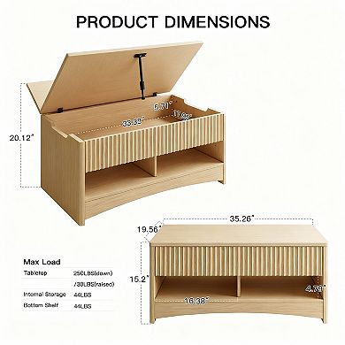 Lift Top Coffee Table with Storage - Modern Design for Living Room