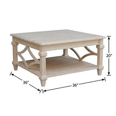 Unfinished Parawood Square Coffee Table with Sturdy Frame and Wipe-Clean Surface