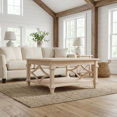 Unfinished Parawood Square Coffee Table with Sturdy Frame and Wipe-Clean Surface