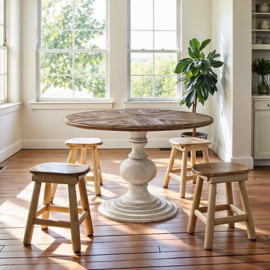 Brown Round Pedestal Dining Table with Wood Veneer and MDF Top