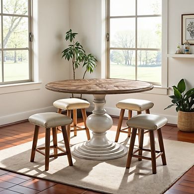 Brown Round Pedestal Dining Table with Wood Veneer and MDF Top