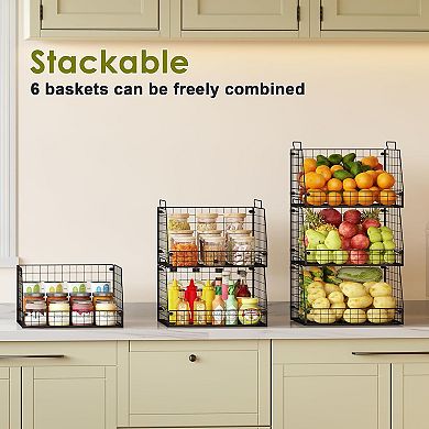 Stackable Wire Baskets: Multi-Purpose Storage for Pantry, Kitchen, Closet, Laundry