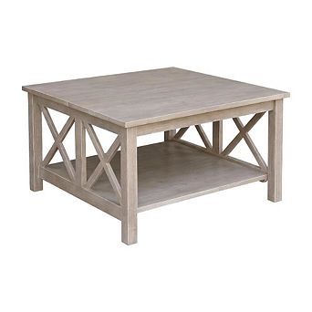 Washed Gray Taupe Coffee Table Hardwood Construction with Easy-Clean Surface