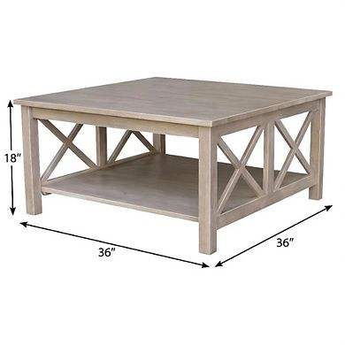Washed Gray Taupe Coffee Table Hardwood Construction with Easy-Clean Surface