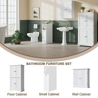 Slim Bathroom Cabinet with Slide-Out Drawer