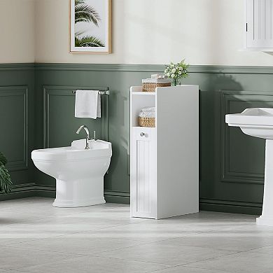 Slim Bathroom Cabinet with Slide-Out Drawer