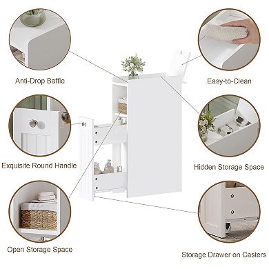 Slim Bathroom Cabinet with Slide-Out Drawer