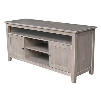 Washed Gray Taupe Entertainment TV Stand with 2 Doors and Hardwood Construction