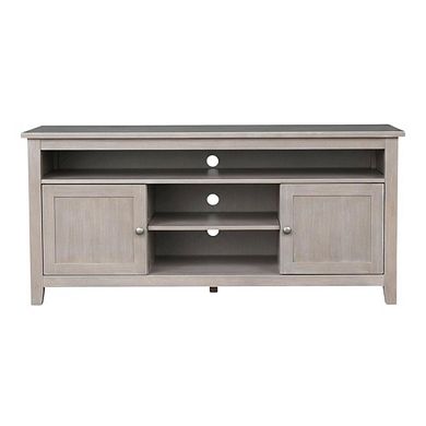 Washed Gray Taupe Entertainment TV Stand with 2 Doors and Hardwood Construction