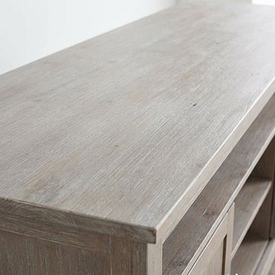 Washed Gray Taupe Entertainment TV Stand with 2 Doors and Hardwood Construction