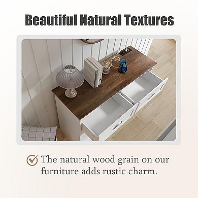 Rustic-style six-drawer bedside cabinet with a charging port, suitable for bedrooms and hallways