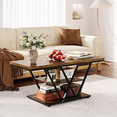 Rustic Style Three-Tier Coffee Table with Storage
