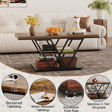 Rustic Style Three-Tier Coffee Table with Storage