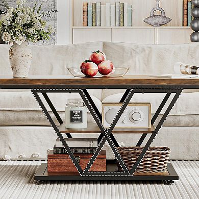 Rustic Style Three-Tier Coffee Table with Storage