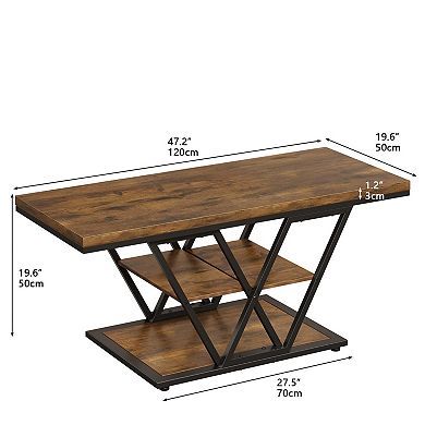 Rustic Style Three-Tier Coffee Table with Storage