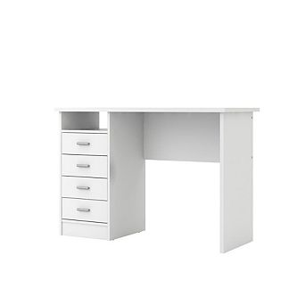 White Desk with 4 Drawers - Modern Office Desk for Storage and Productivity