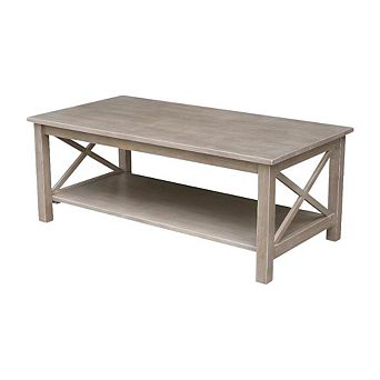 Hardwood Coffee Table Washed Gray Taupe with Durable Surface and Easy Care