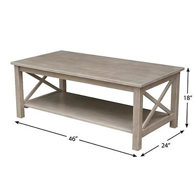 Hardwood Coffee Table Washed Gray Taupe with Durable Surface and Easy Care