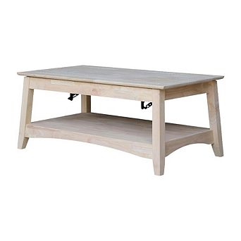 Unfinished Hardwood Coffee Table with Lift Top Storage and Durable Design